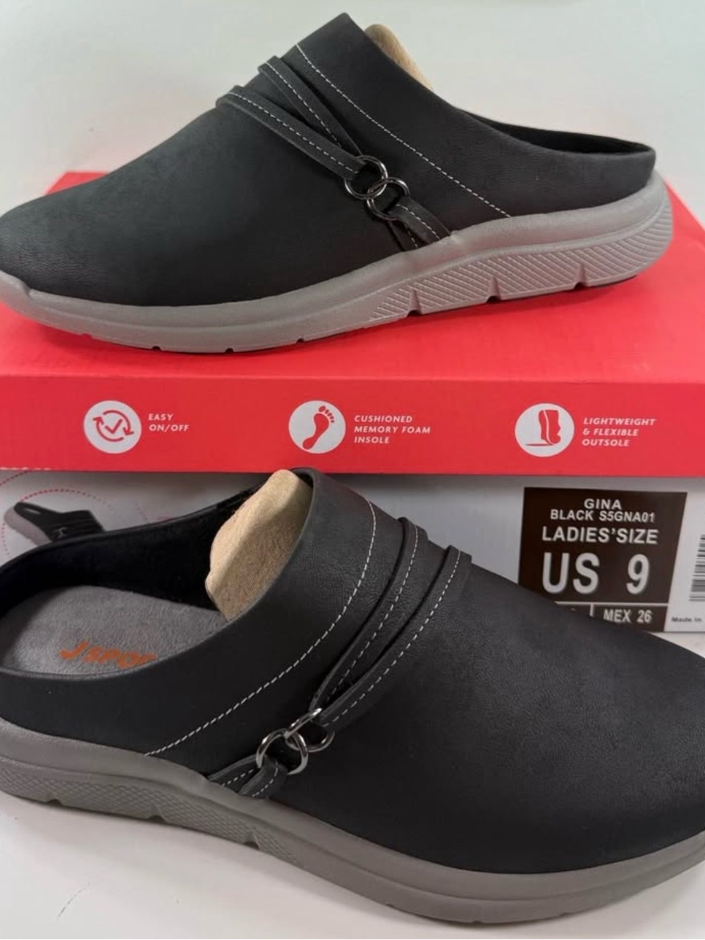 New JSport Slip On Gina Mule Shoes Womens - Black